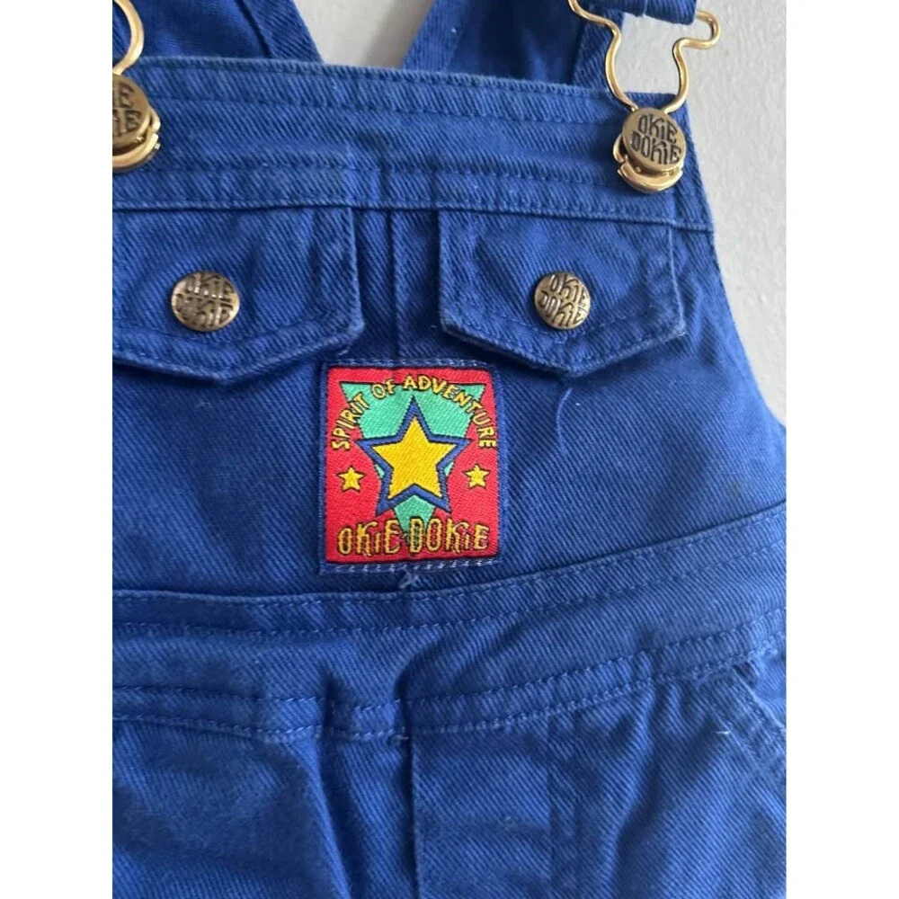 Vintage Okie Dokie 18 months  “Spirit of adventure” blue adjustable overall shor